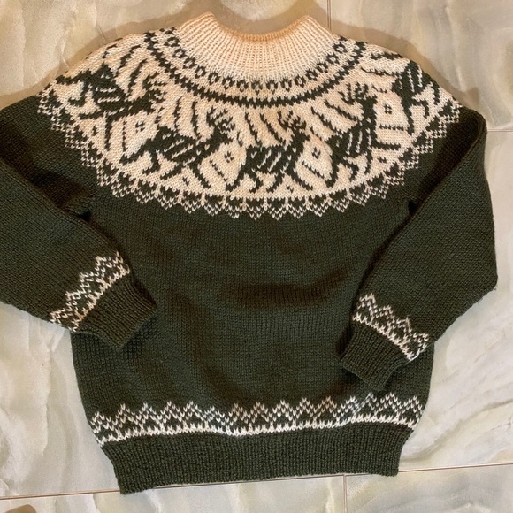 Sweaters - Green Cream Wool Turtleneck Sweater